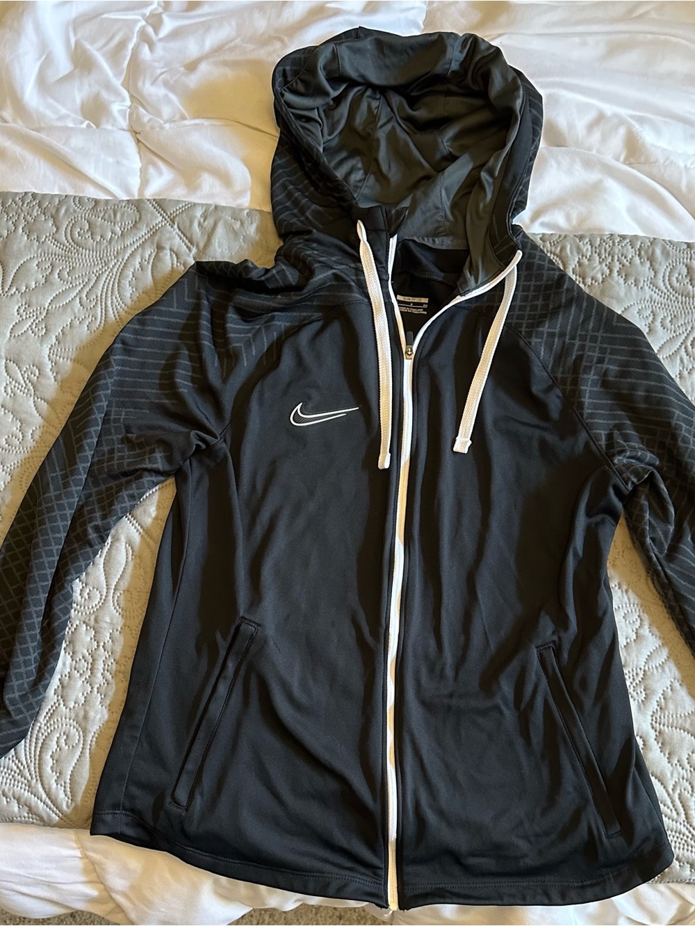 Nike Women's Black Hooded Zip-Front Training Jacket with White Trim